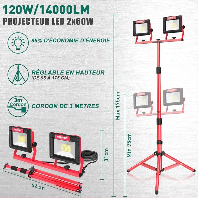 Projecteur LED HYCHIKA 2x60W - 14000LM