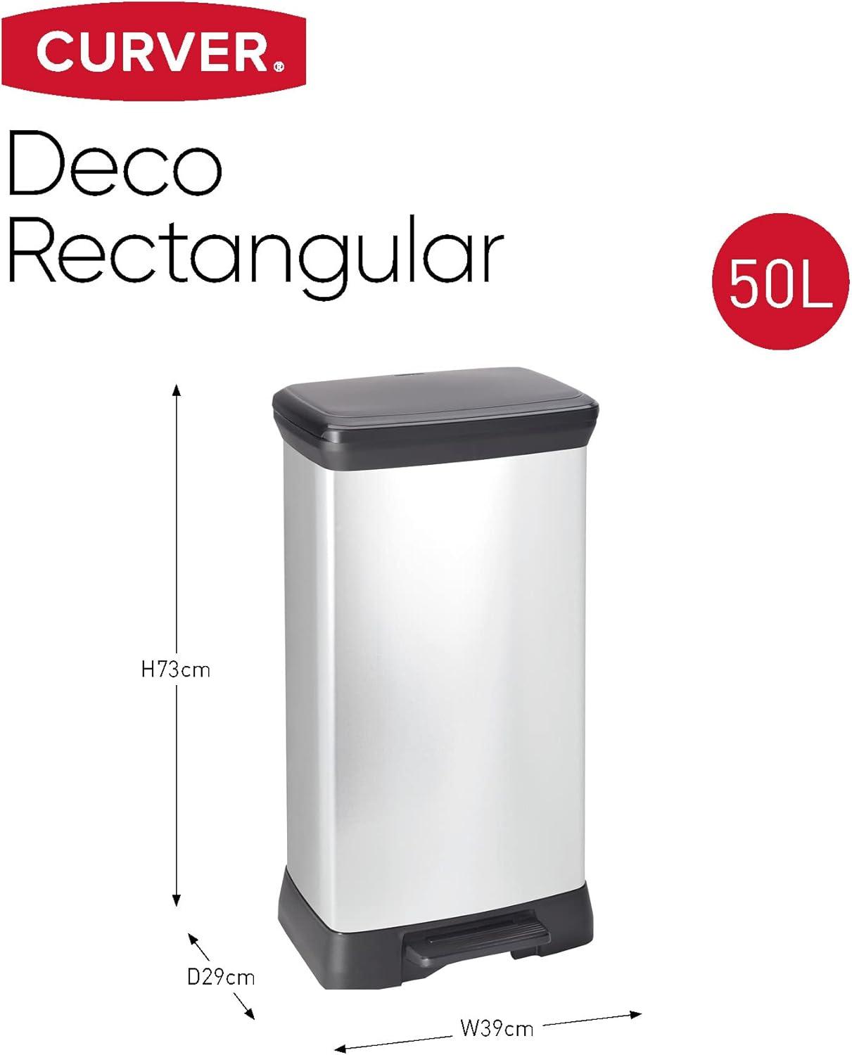 Poubelle Curver Decobin 50L - Gris Métal
