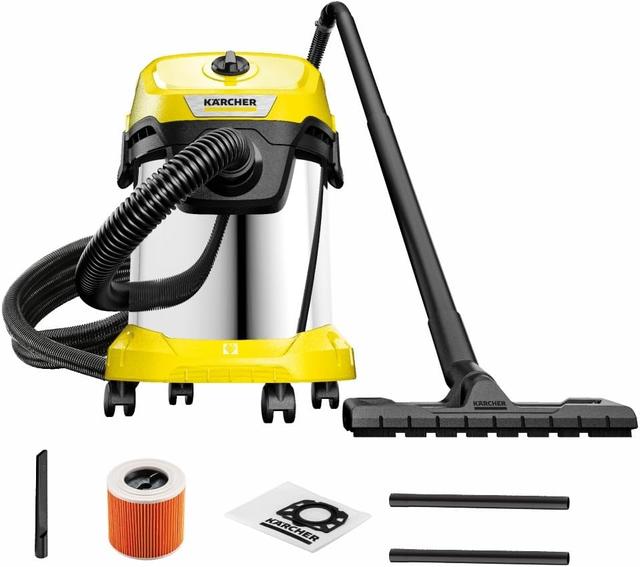 Aspirateur Kärcher WD 3 S - 17L, 1000W, Acier Inox