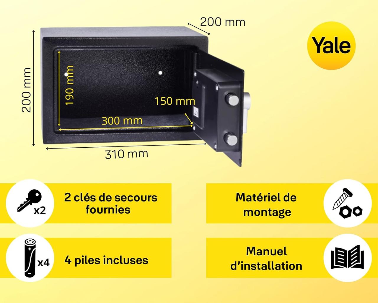 Coffre-Fort Yale Électronique 8.6L - Sécurité Optimale