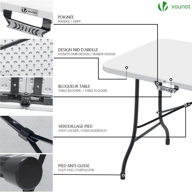 Ensemble Table et Bancs Pliants Vounot 180cm - Blanc