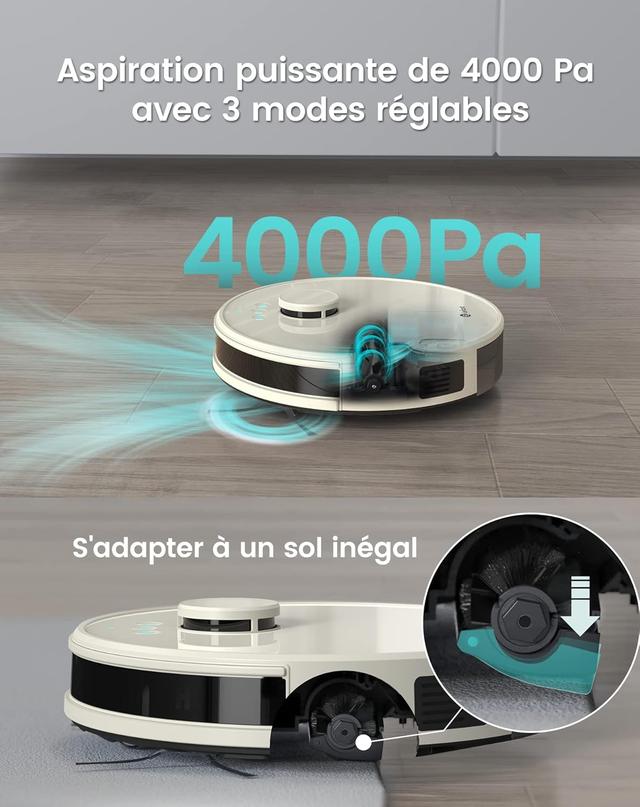 Robot Aspirateur Laveur Lefant M1 - 4000Pa, Navigation LiDAR