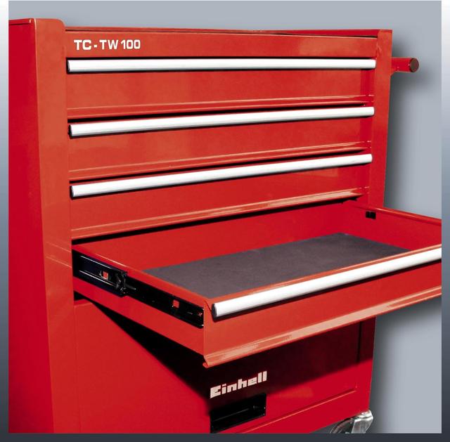 Chariot d'Atelier Einhell TC-TW 100 - 75kg, 4 Tiroirs, Roulettes
