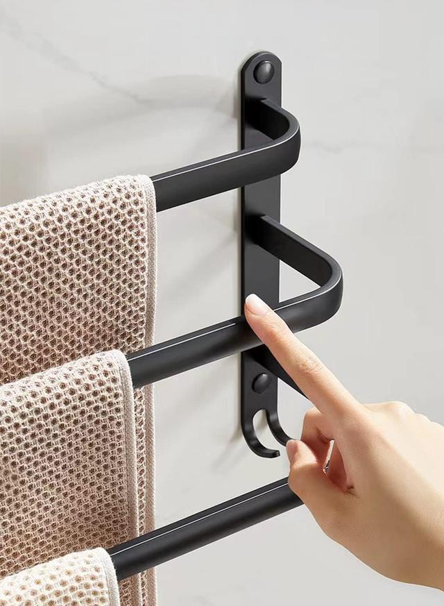Porte-Serviettes Mural - Salle de Bain - 80cm - Noir Mat