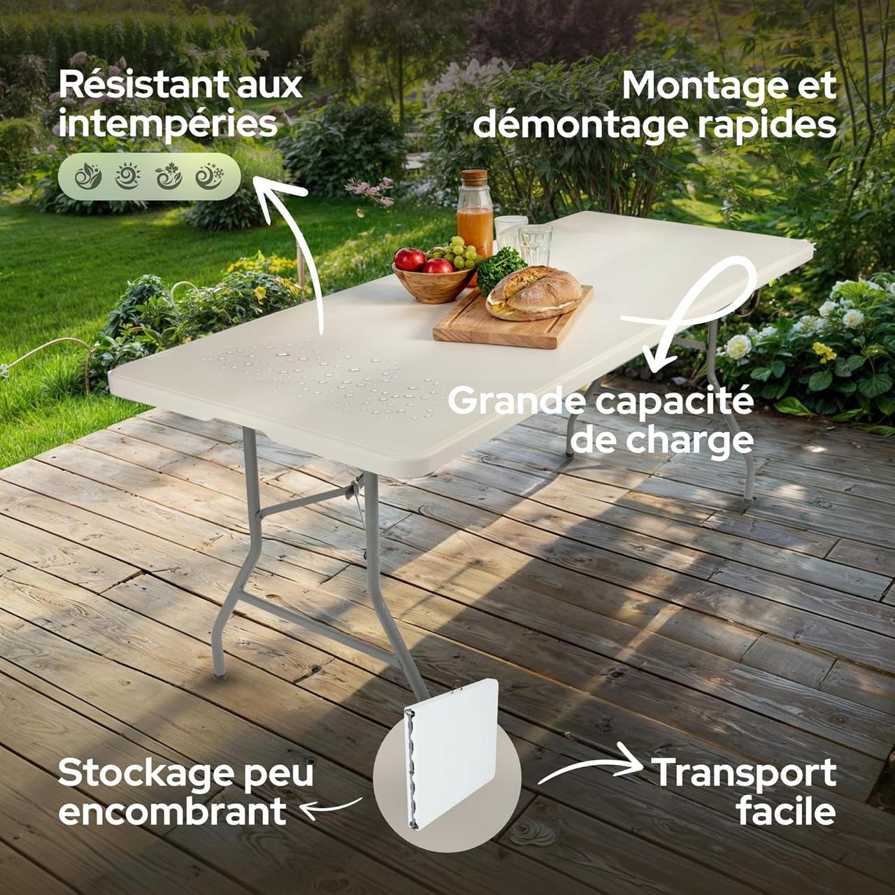 Table de Buffet Pliante AREBOS - 182x74x74cm