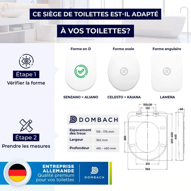 Abattant WC SoftClose Blanc - Forme D - DOMBACH