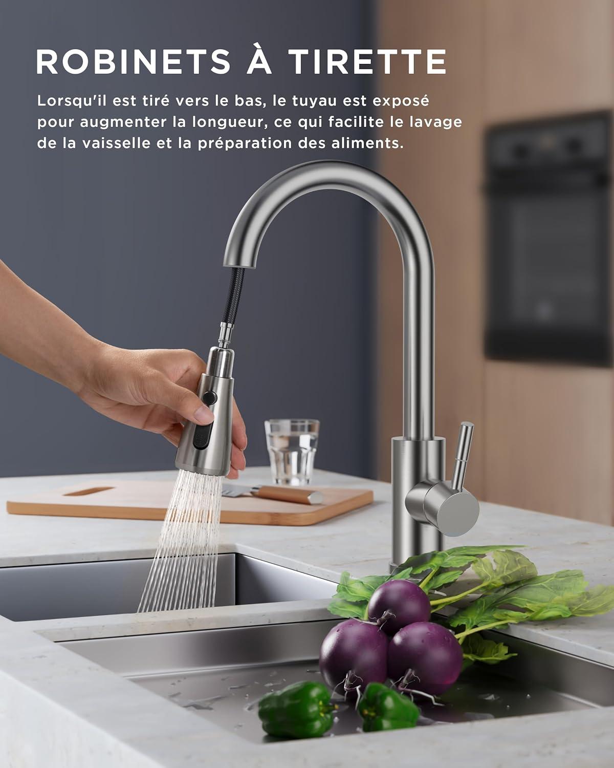 Robinet Cuisine FORIOUS - Mitigeur Évier Pivotant 360°