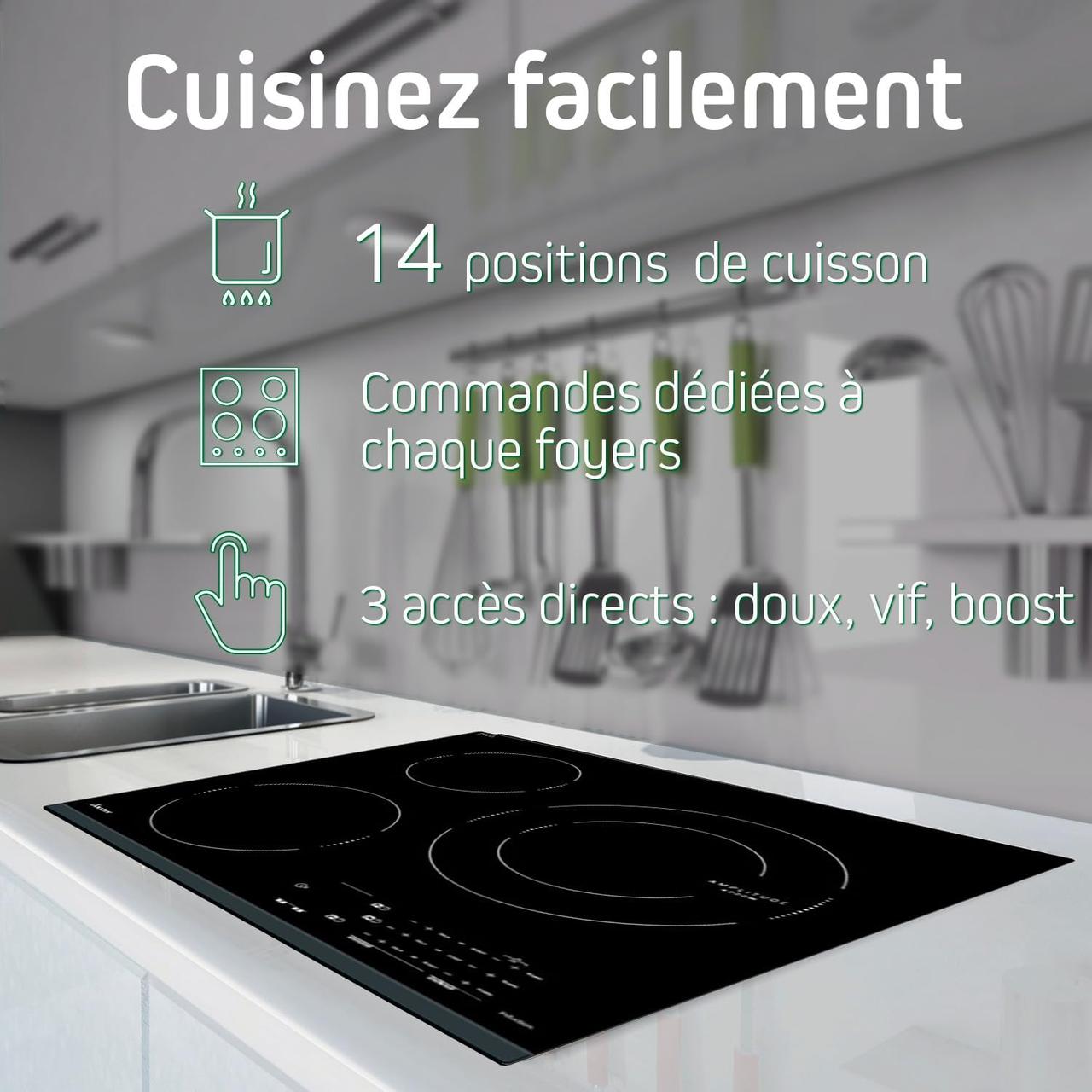 Sauter - SPI4360B - Plaque Induction - Table de Cuisson Encastrable - Noir - 3 Foyers - 7200W